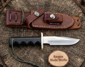Réplique artisanale d'un mini couteau de chasse M14 – Acier inoxydable, manche en Micarta, étui en cuir