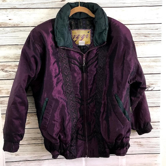 Vintage 80s 90s Purple Shiny Ladies Puffer Coat Me