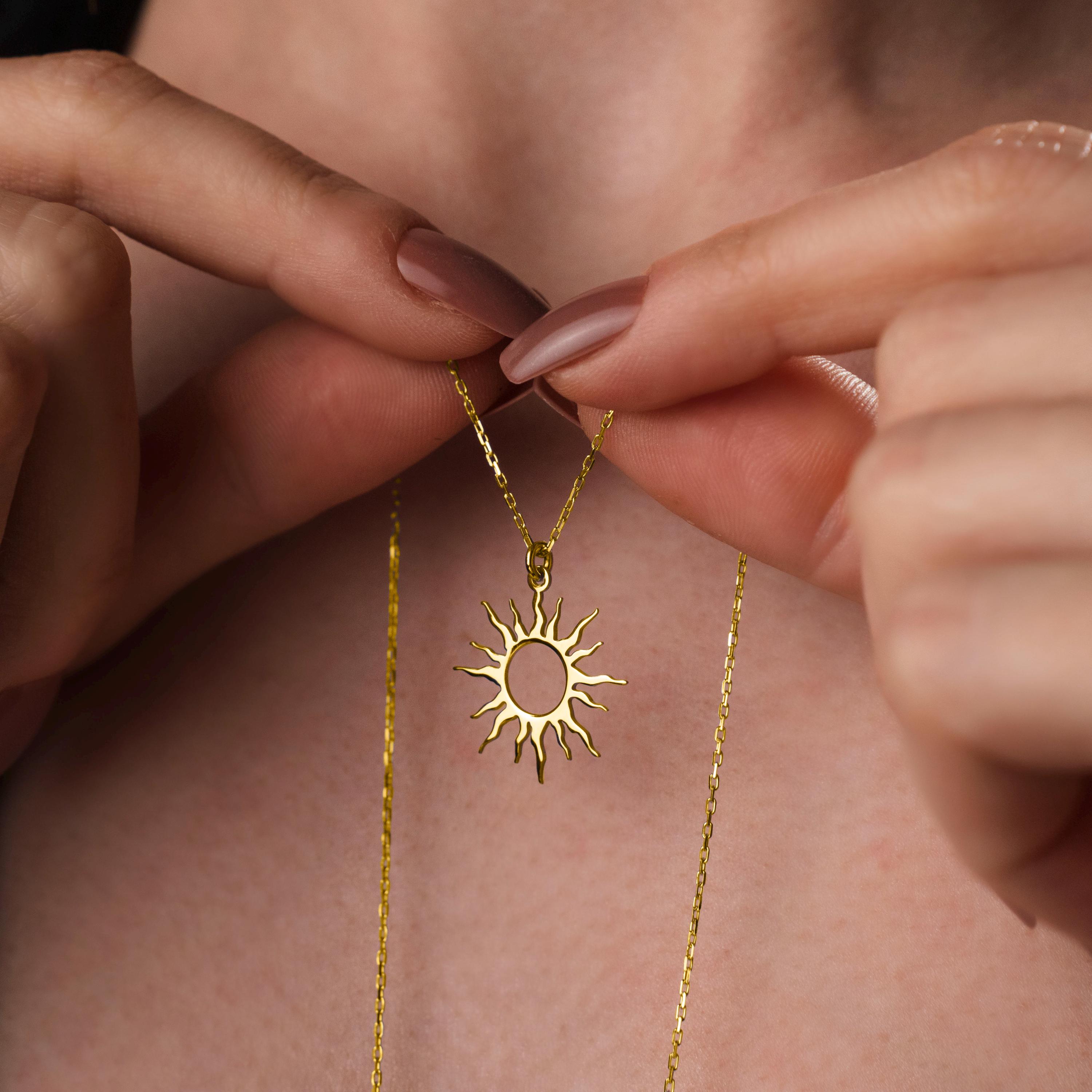 Sterling Silver Sun Necklace: Minimalist Celestial Pendant