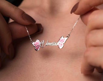 Whimsical Butterfly Name Necklace - Personalized 925 Silver Pendant for Her