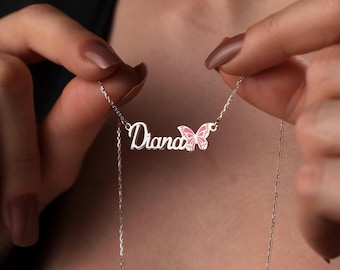 Whimsical Butterfly Name Necklace - Handcrafted 925 Sterling Silver Jewelry for Her
