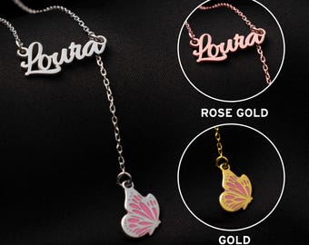 Enamel Butterfly Personalized Necklace - Elegant 925 Silver Jewelry for Her