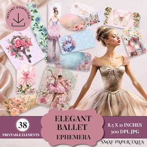 Junk Journal Ephemera Kit | Elegant Balett | Shabby Chic Ballerina Journal Elements (Digital Nedladdning)