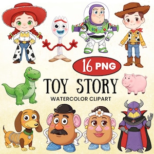 Toy Story aquarel clipart, 16 png schattige cliparts, Woody, Buzz Lightyear, Jessie aquarel, Toy Story aquarel afdrukbare, Toy Story png