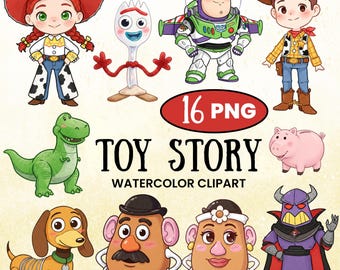 Toy Story Watercolor Clipart, 16 PNG Cute Cliparts, Woody, Buzz Lightyear, Jessie Watercolor, Toy Story Watercolor Printable, Toy Story PNG