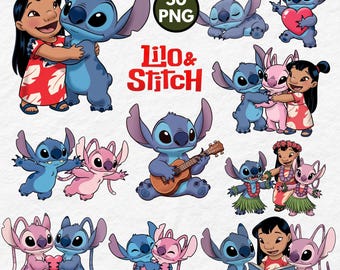 Lilo and Stitch Clipart Bundle, Handdrawn Stitch Art, Stitch Clipart, Lilo and Stitch PNG, Cute Lilo, Stitch, Angel, Watercolor Clipart PNG,