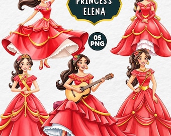 Clipart de aquarela da Elena, Princesa em aquarela, Princesa de conto de fadas da Elena, Aniversário da Elena, Princesa desenhada à mão, Topo de bolo da Elena, Festa de aniversário