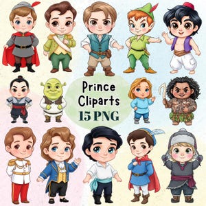 Prince Clipart Bundle, Prince Birthday Party Clipart, Flynn Rider, Prince Charming, Prince Adam, Cute Prince Clipart, Royal Crown Clipart
