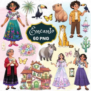 Encanto clipart PNG, Mirabel, Luisa, Isabela, Casita, Madrigal Family, Hand getrokken, aquarel, Encanto verjaardag, kinderkamer kunst, schattig, kinderkunst