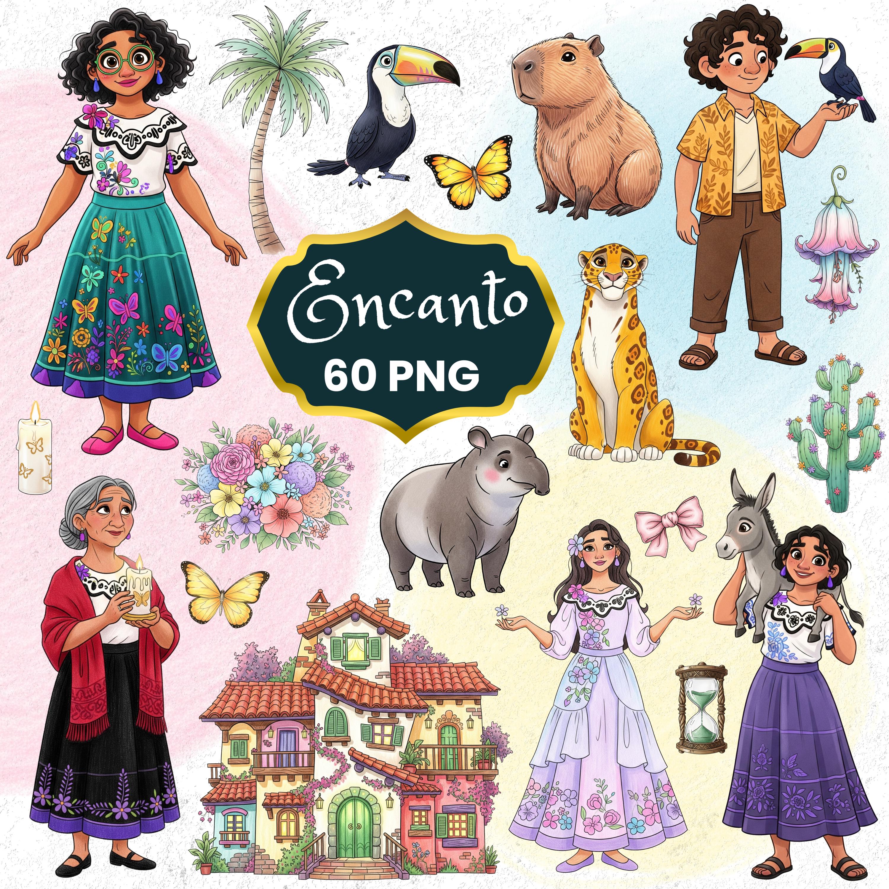 Encanto Clipart PNG, Mirabel, Luisa, Isabela, Casita, Madrigal Family, Hand drawn, Watercolor, Encanto Birthday, Nursery Art, Cute, Kids Art