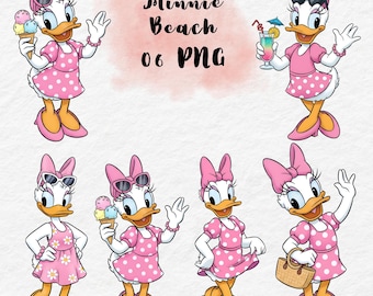 Imágenes prediseñadas de Daisy Duck en la playa, Mickey y sus amigos en verano, Daisy Duck PNG, Daisy Duck surfeando, viaje familiar a la playa, Daisy Duck en verano PNG