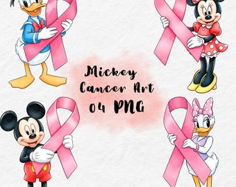 Mickey Mouse Cancer Cliparts, In October We Wear Pink Clipart, Breast Cancer Warrior PNG, Minnie Pink Ribbon, Mickey Minnie Characters PNG