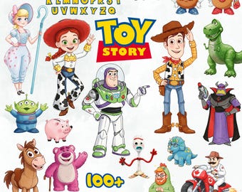 Toy Story Watercolor Clipart, 100+ PNG SVG Cliparts, Woody, Buzz Lightyear, Jessie Watercolor, All Letters & Numbers, Instant Download