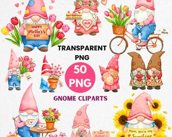 Watercolor Mother's Day Gnome Clipart: Floral Quote PNG Bundle - Etsy