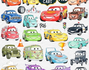 Cars PNG Watercolor Clipart, Cars Printable, Lightning McQueen Tow Mater, Cars Characters, Cars Birthday, Cars Sublimation, Cars Cake Topper