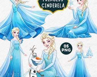 Clipart de aquarela da Elsa, Princesa em aquarela, Princesa de conto de fadas Frozen, Aniversário da Elsa, Princesa desenhada à mão, Topo de bolo da Elsa, Festa de aniversário