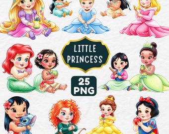 Cute Little Princess Watercolor Clipart, Fairytale Princess, Cute Cartoon, Baby Shower, Princess Cliparts, Baby Princess, Princess Birthday