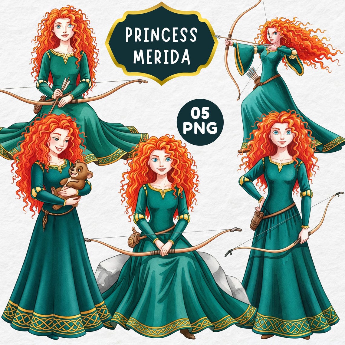 Merida Watercolor Clipart, Watercolor Princess, Brave Merida Fairytale ...