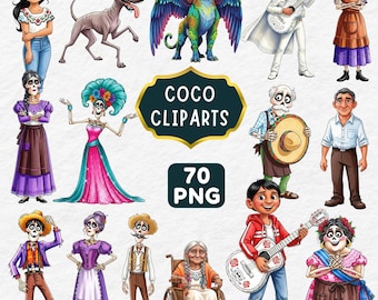 Coco Clipart, Pacote com 70 PNG, Miguel PNG, Decorações para Festa de Aniversário Coco, Topo de Bolo Coco, Download Digital do Dia dos Mortos, Uso Comercial