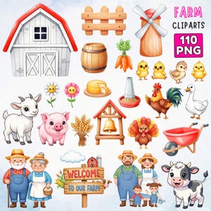 Farm Animals Clipart, Cute Farm Clipart, Baby Farm Animal Clipart, Farm Nursery Clipart, Farm Watercolor Clipart, Farmhouse, Little Farmers