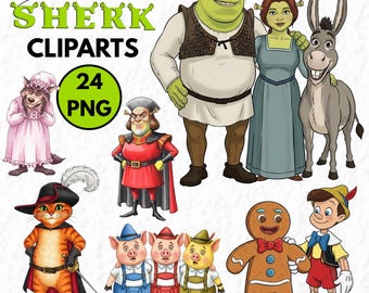 Pacchetto PNG di Shrek, 24 clipart di Shrek, download istantaneo, festa di compleanno di Shrek, famiglia di Shrek, PNG stampabili di Shrek, regali di Shrek