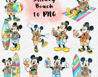 Mickey Mouse Beach Vacation Clipart, Mickey and Friends Summer, Mickey Mouse PNG, Mickey Surfing, Family Beach Trip PNG, Mickey Summer PNG