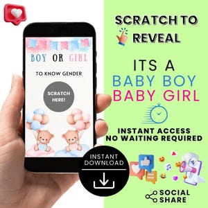 Rivelazione del sesso del bambino per entrambe le bambine e i bambini Rivelazione del sesso del bambino / Gratta e vinci digitale Annuncio digitale / Palloncini orsacchiotto sui social media