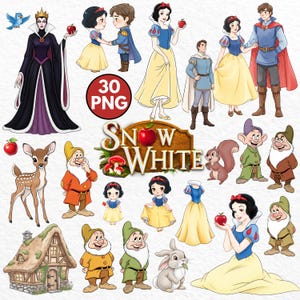 Schneewittchen Cliparts, Schneewittchen PNG Bundle, Prinzessin PNG, Prinzessin Geburtstag, Sieben Zwerge, Die weiße Prinzessin, Cottage, Prinzessin, Kinder Kunst