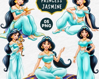 Jasmim aquarela clipart PNG, princesa aquarela, princesa de conto de fadas Aladdin, aniversário de jasmim, princesa desenhada à mão, topo de bolo de jasmim