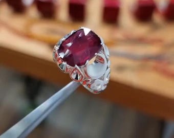 Bague rubis faite main en argent sterling : bijoux tendance vintage de taille ovale