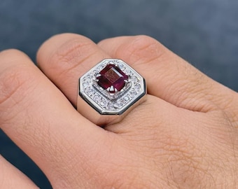 Chevalière rubis pour homme en argent sterling 925, bague faite main avec pierres précieuses rouges pour homme, cadeau bague rubis carré vintage pour lui USA Royaume-Uni bijoux