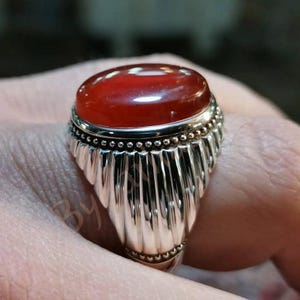 Aqeeq Ring Rot Achat Sterling Silber 925 Ringe für Männer Rot Groß Oval jemenitischen Aqeeq Achat Silber Ring handgemachte Schmuck