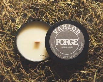 Men's Candles | Masculine Home Fragrance | Gift for him | Self-Care for Men | Mahogany | Bergamot | Musk | FORGE Petite Flame 4 oz Candle