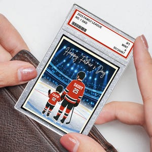 Tarjeta coleccionable n.° 1 de Hockey Dad Man & Kids (estilo 2D), tarjeta de billetera personalizada para Hockey Dad, regalo para el Día del Padre, el equipo ideal de papá