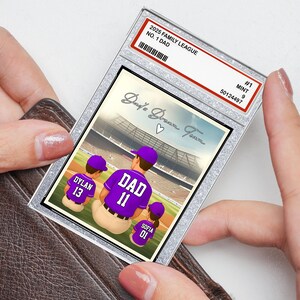 Tarjeta coleccionable personalizada de papá y niños del número 1 de béisbol (estilo 2D), tarjeta de billetera para papá de béisbol, regalo para el Día del Padre, el equipo ideal de papá