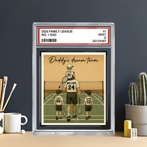 No. 1 Badminton Dad Grandpa Man & Kids Trading Card Style, Personalized Acrylic Block Plaque, Father's Day Gift for Badminton Dad, Husband