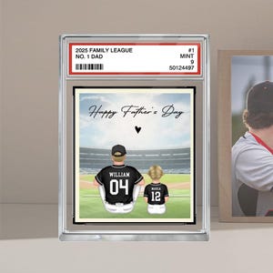 Football américain, équipe de rêve n°1 pour papa, papa, homme et enfants assis, carte à collectionner, plaque acrylique personnalisée, cadeau pour papa, cadeau grand-père