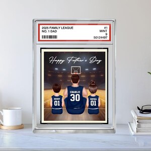 American Basketball Daddy's Dream Team n° 1 papa, homme et enfants assis, carte à collectionner, plaque acrylique personnalisée, cadeau pour papa, grand-père