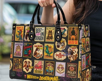 Personalized Dungeon Crawler Carl Vintage Stamp Leather Handbag , Princess Donut and Mongo Handbag, LitRPG Book Lover Gift