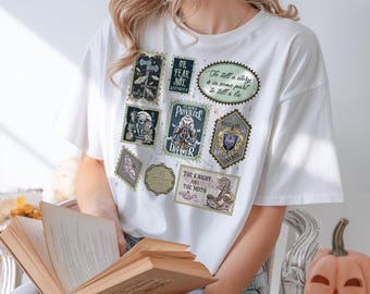 Comfort Colors Shirt: Knight and Moth Book Stamps, Dark Fantasy Gift