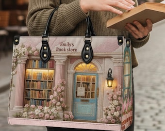 Personalized Vintage Bookstore Leather Handbag - Custom Name Librarian Appreciation Bag - Accessories Gift For Book Lovers - Christmas Gift