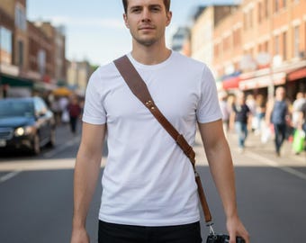 Custom Brown Leather Single Camera Strap | Handmade Crossbody Photographer Sling | Personalized Genuine Leather Camera Holder