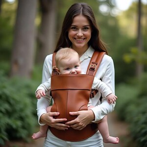 Elegante portabebés de piel color castaño / Lujoso y seguro / Perfecto para bebés de hasta 18 meses / Ideal para paseos por la naturaleza