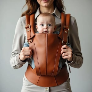 Portabebés moderno de cuero genuino / Perfecto para bebés y niños pequeños / Diseño elegante para padres a la moda / Seguro y ajustable