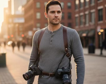 Professional Leather Dual Camera Harness – Adjustable Shoulder Strap for Photographers