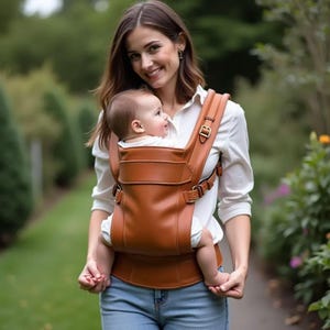 Portabebés de cuero marrón personalizado / Ideal para recién nacidos y niños pequeños / Perfecto para padres amantes de la moda / Regalo para mamá