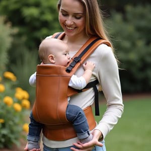 Portabebés de cuero de primera calidad / Ajustable y elegante / Perfecto para recién nacidos y niños pequeños / Ideal para paseos y caminatas al aire libre