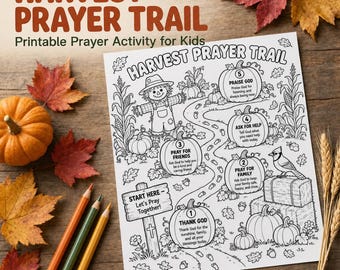 Harvest Prayer Trail Coloring Page | Christian Fall Activity for Kids | Printable PDF Instant Download