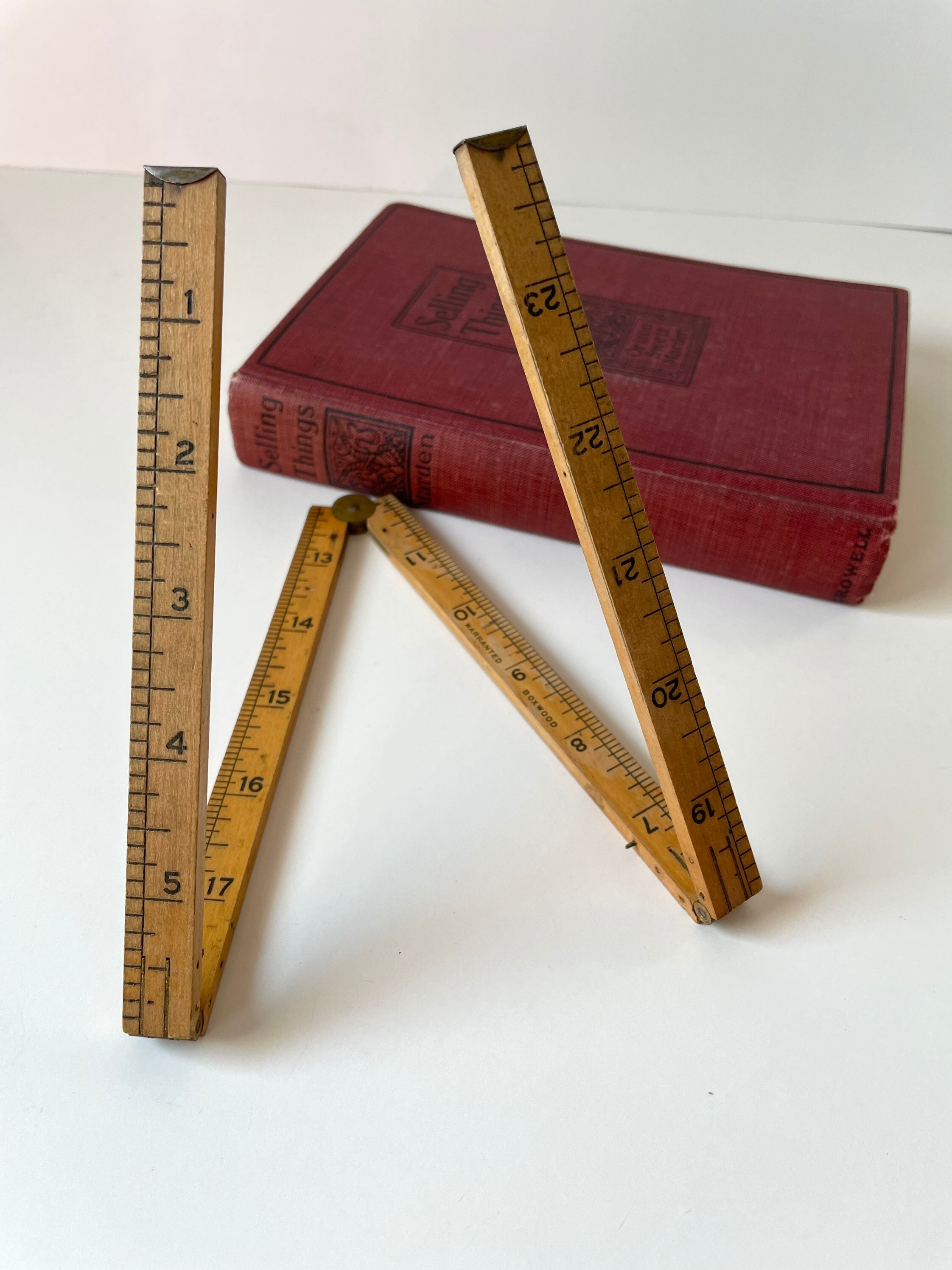 Folding 24 Inch Ruler Antique Wood and Brass Measuring Tool Pocket Size  Twenty Four Inches Measuring Stick 24 