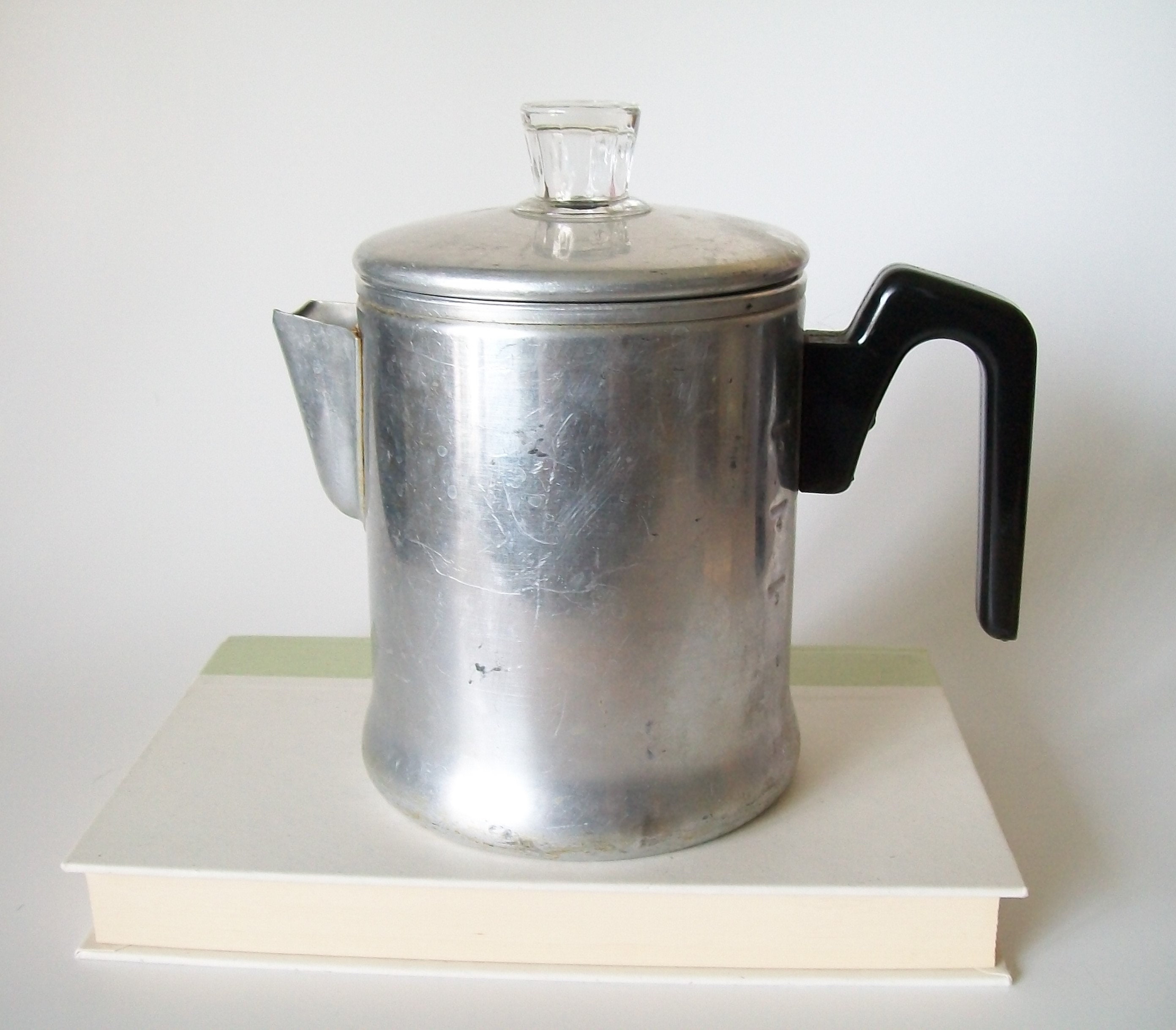 Kitchen, Vintage Aluminum Coffee Pot Glass Percolator Wooden Handle